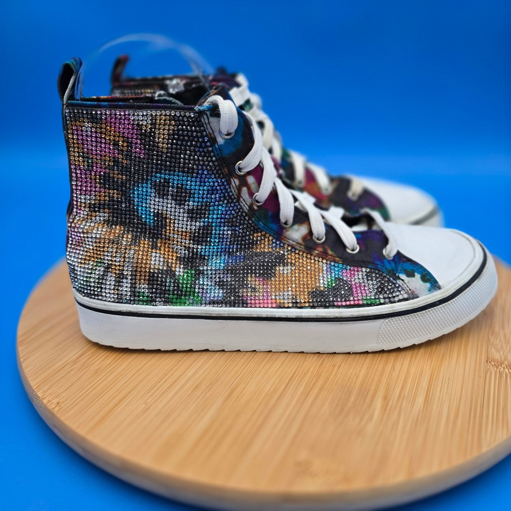 Steve Madden Jshake High Top Rhinestone Side Zip Sneakers Colorful Shoes 5M